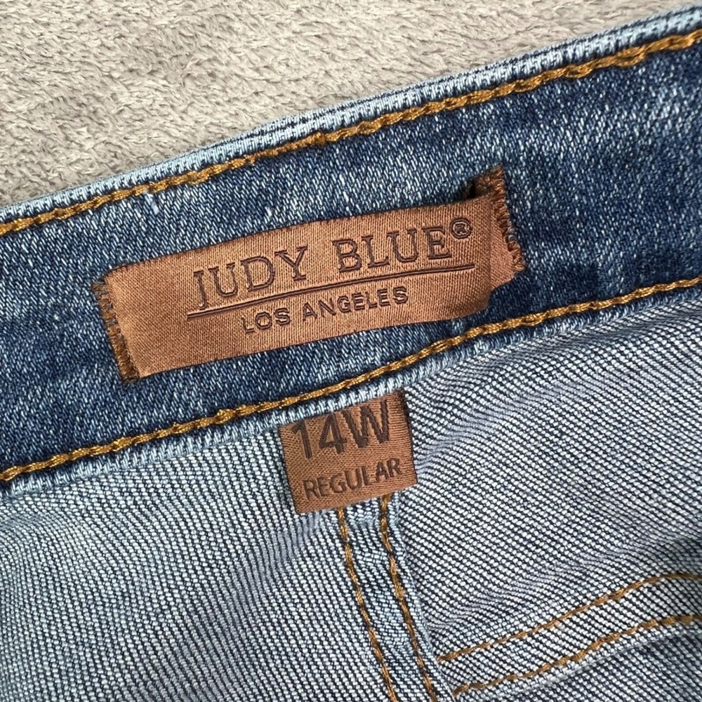 Judy Blue Flare Jeans Womens 14W Medium Wash Blue Stretch Embroidered Pockets - Picture 11 of 13